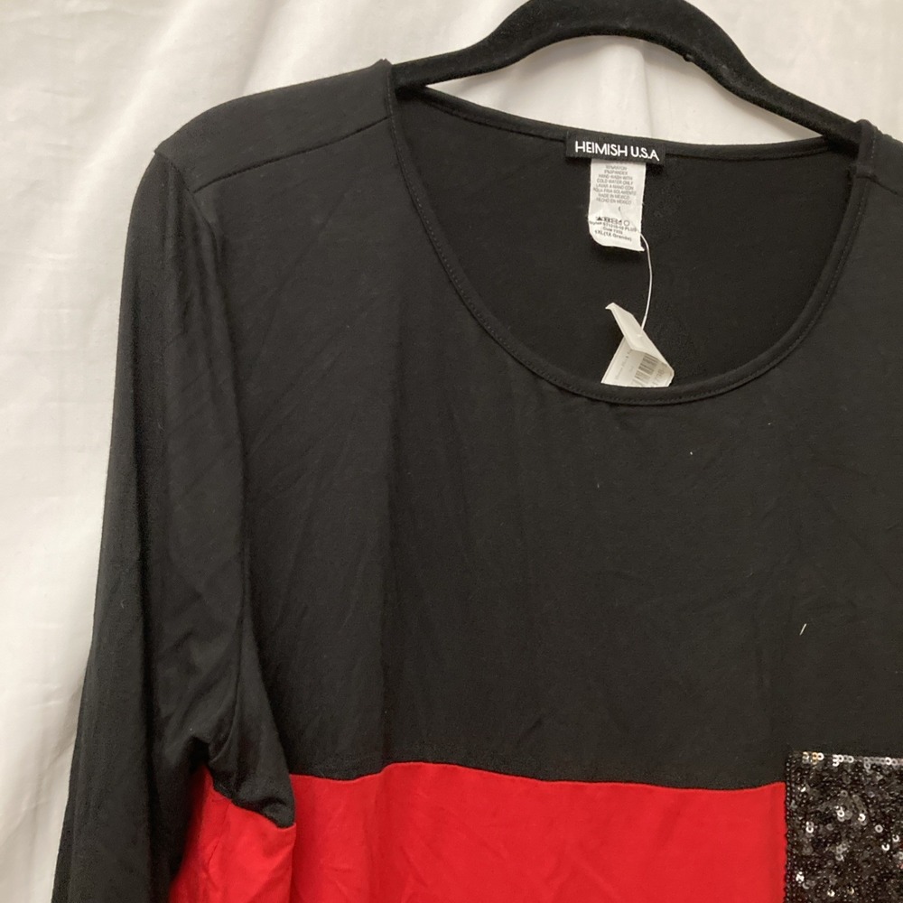 NWT Hemish USA Black, Red & Lepard Long Sleeve Top w/Sequin Pocket - SZ 1XL - Picture 4 of 12
